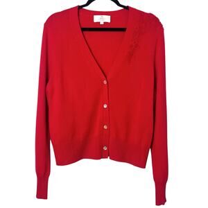 Kilte Giovanna Embroidered Cashmere Cardigan Sweater Red Size Large